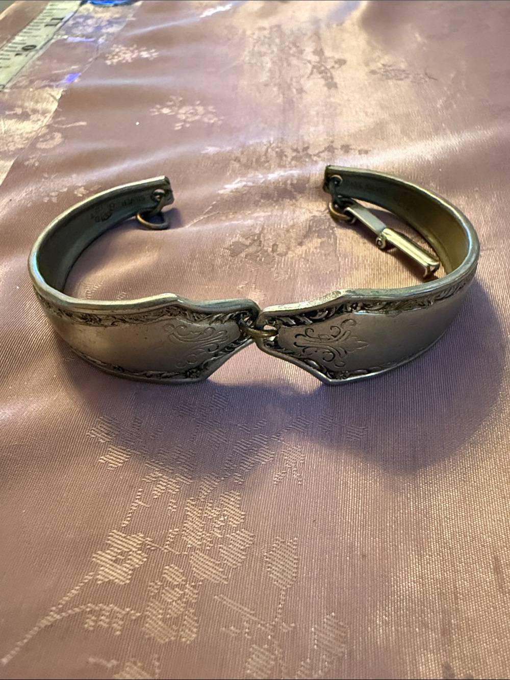 Silver Spoon-Handle Cuff Bracelet - Floral Engraving